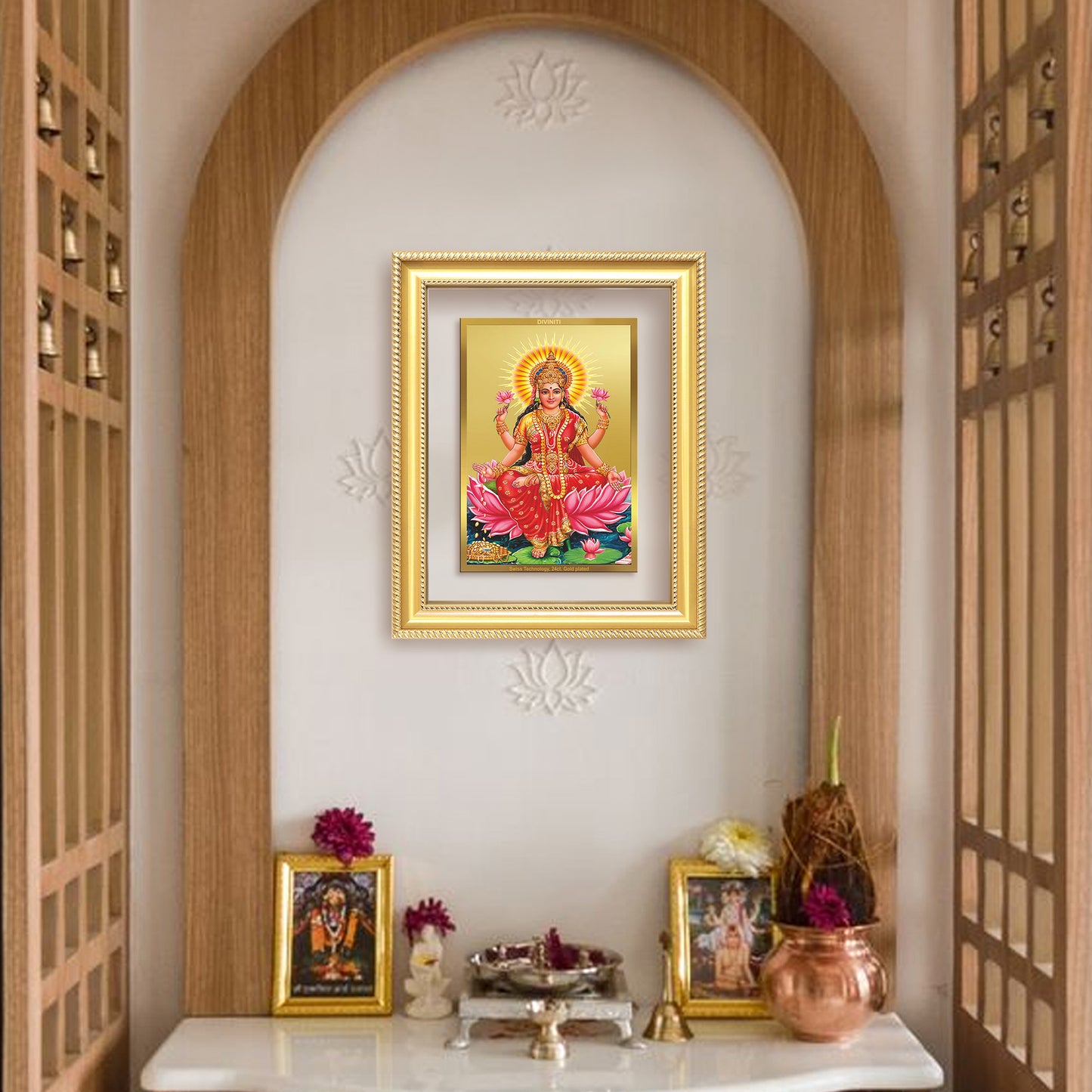 Goddess Lakshmi | Devi of Wealth & Prosperity Wall Mount Photo Frame in 24K Gold Plated Foil
