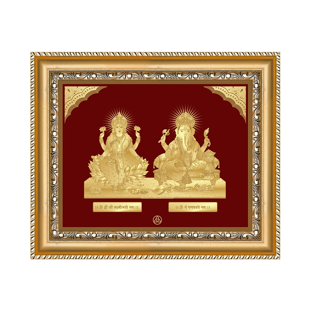 Lakshmi & Ganesh | Divine Prosperity Duo Gold on Gold Wall Hanging Frame in 24K Gold Plated Foil