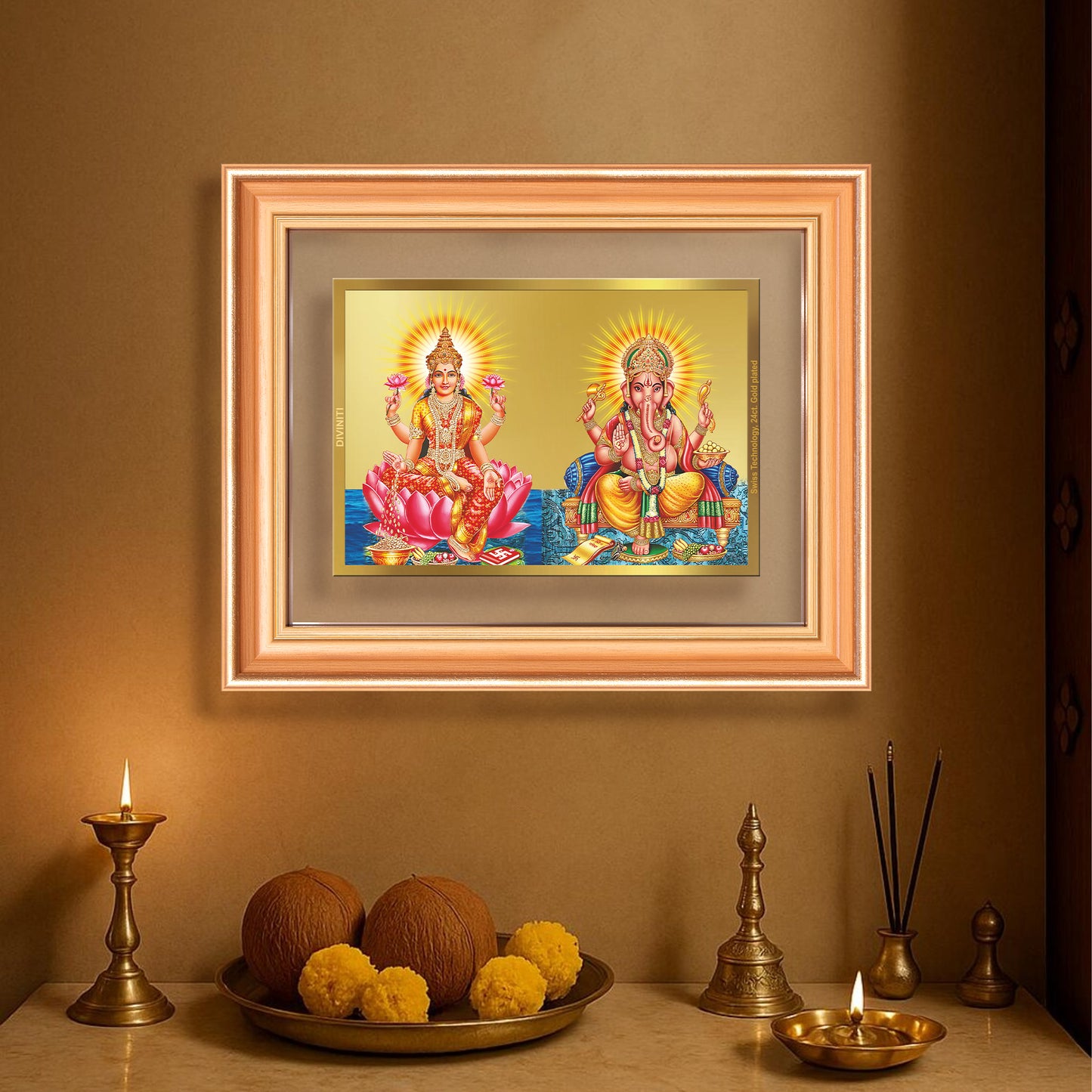Lakshmi & Ganesh | Divine Prosperity Duo Wall Mount Photo Frame in 24K Gold Plated Foil