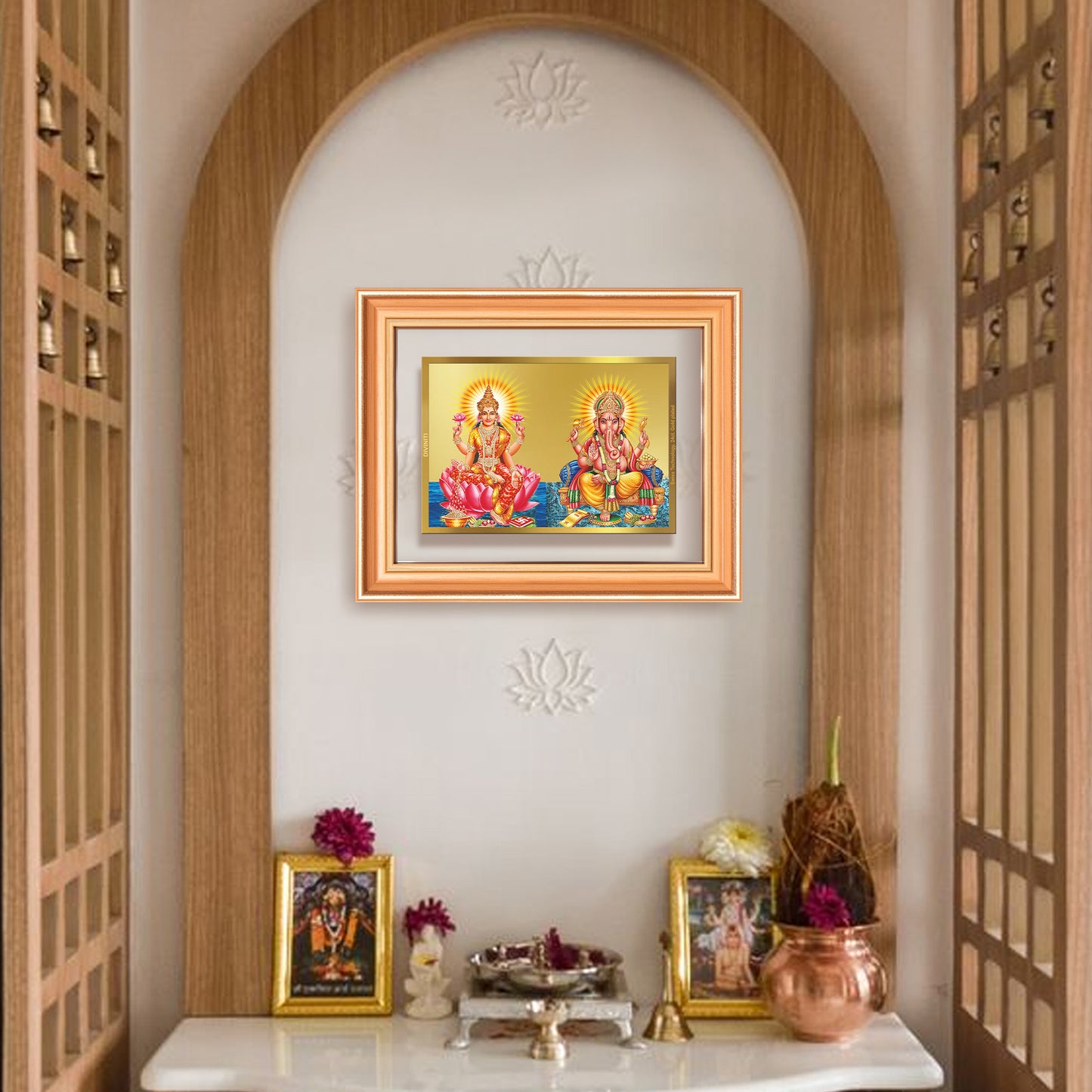 Lakshmi & Ganesh | Divine Prosperity Duo Wall Mount Photo Frame in 24K Gold Plated Foil