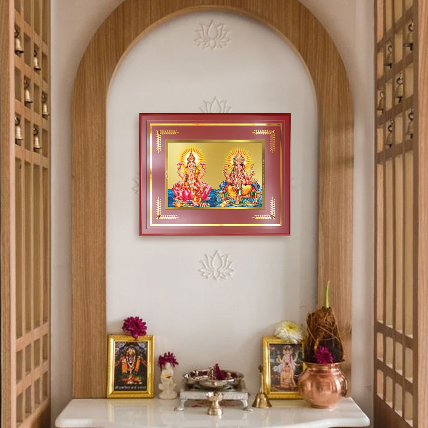 Lakshmi & Ganesh | Divine Prosperity Duo Wall Mount Photo Frame in 24K Gold Plated Foil