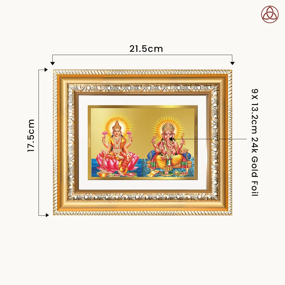 Lakshmi & Ganesh | Divine Prosperity Duo Wall & Tabletop Photo Frame in 24K Gold Plated Foil