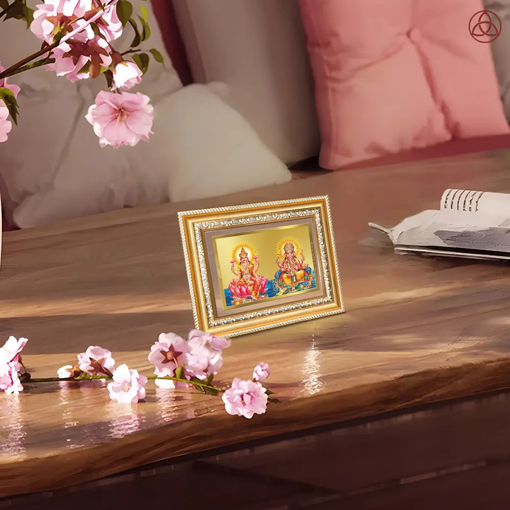 Lakshmi & Ganesh | Divine Prosperity Duo Wall & Tabletop Photo Frame in 24K Gold Plated Foil