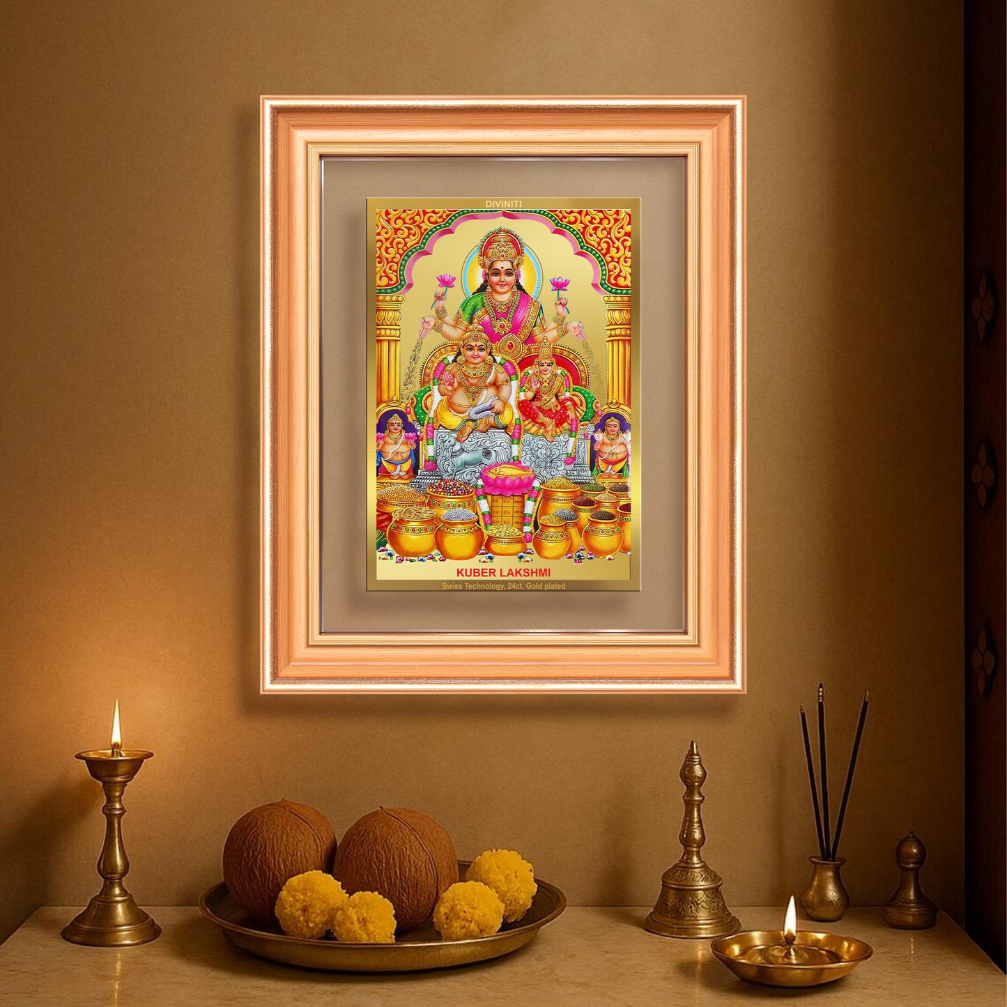 Lakshmi Kuber | Divine Wealth Duo Wall Mount Photo Frame in 24K Gold Plated Foil