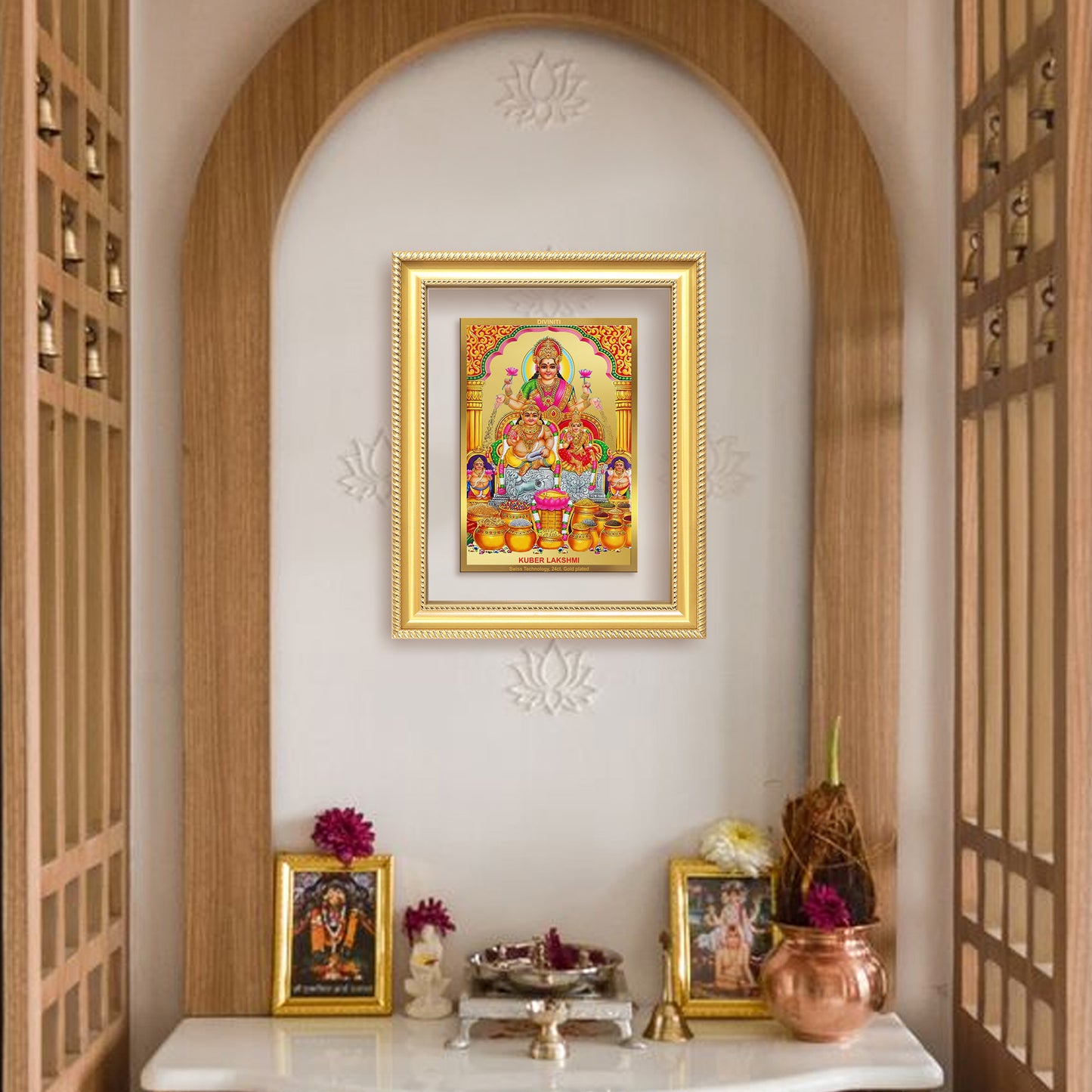 Lakshmi Kuber | Divine Wealth Duo Wall Mount Photo Frame in 24K Gold Plated Foil