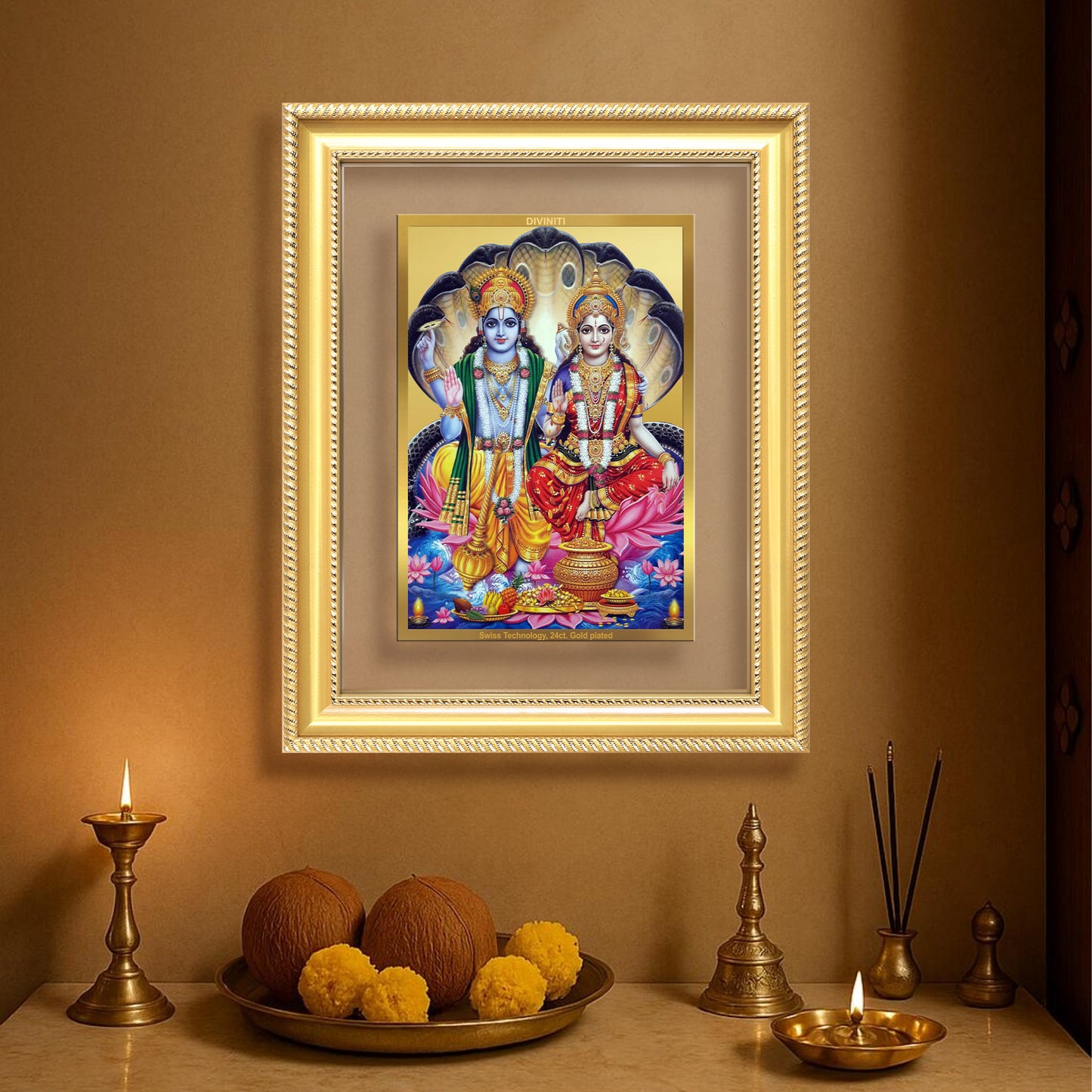 Lakshmi Vishnu | Divine Consort Wall Mount Photo Frame in 24K Gold Plated Foil