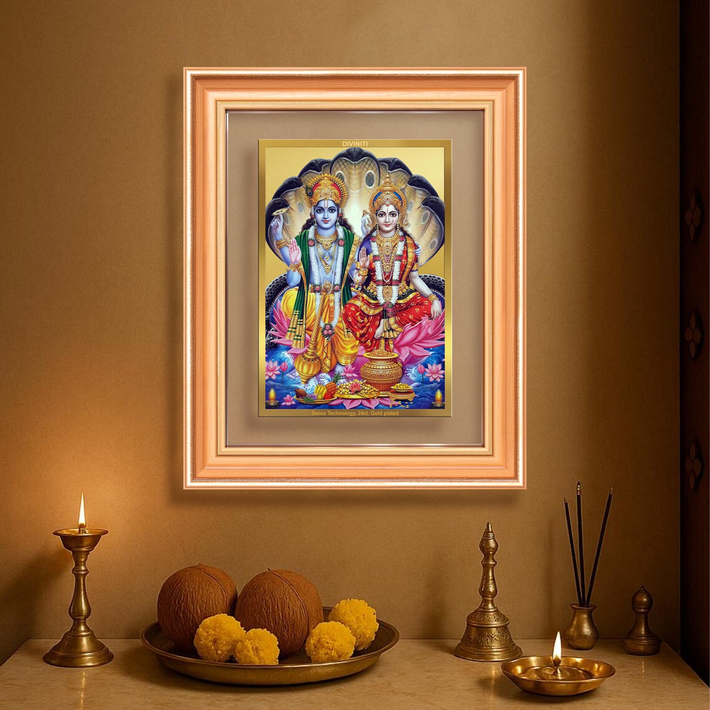 Lakshmi Vishnu | Divine Consort Wall Mount Photo Frame in 24K Gold Plated Foil