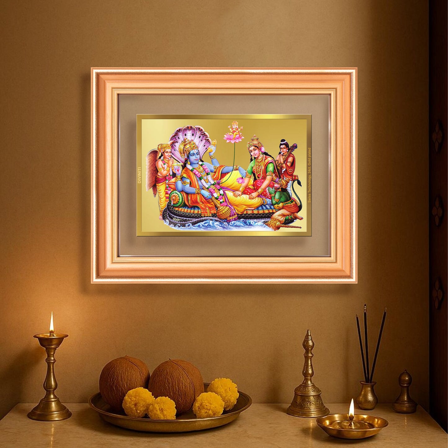 Lakshmi Vishnu Kshir Sagar | Divine Abode Wall Mount Photo Frame in 24K Gold Plated Foil