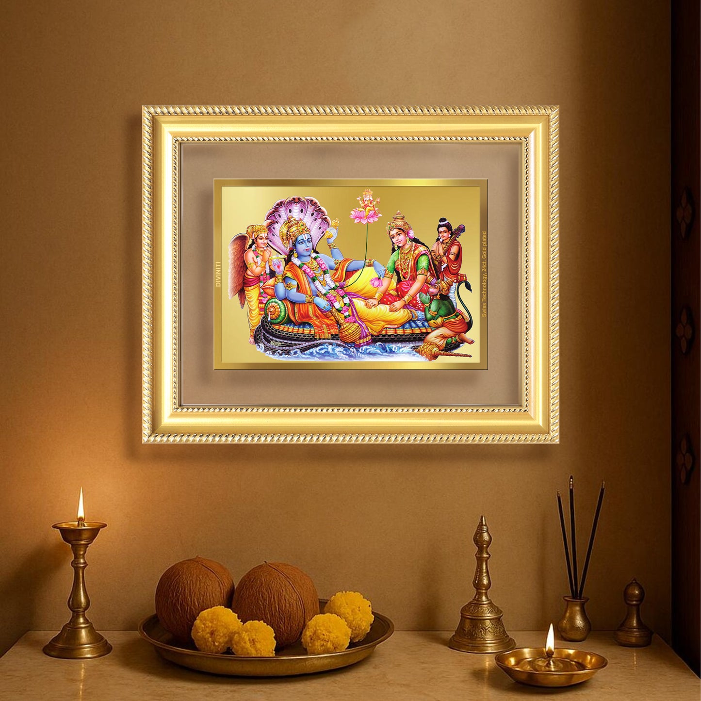 Lakshmi Vishnu Kshir Sagar | Divine Abode Wall Mount Photo Frame in 24K Gold Plated Foil