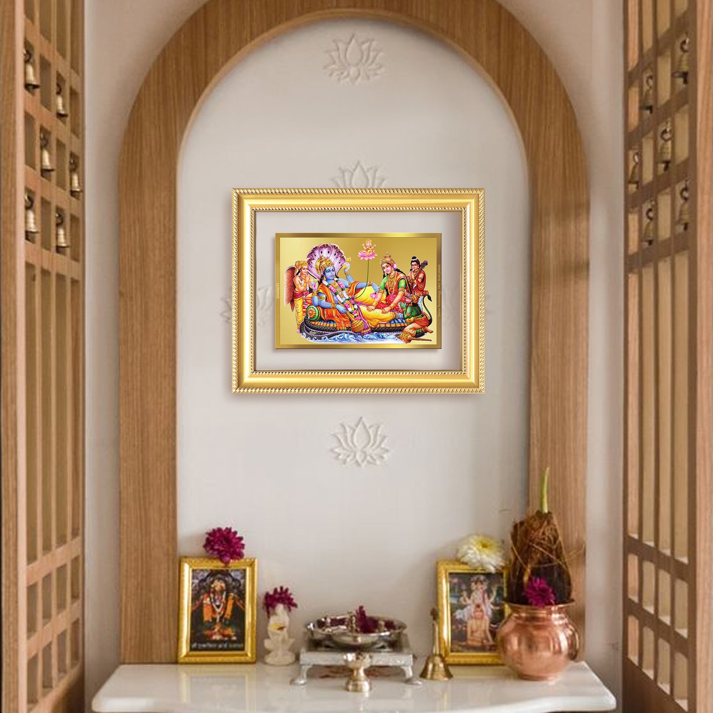 Lakshmi Vishnu Kshir Sagar | Divine Abode Wall Mount Photo Frame in 24K Gold Plated Foil