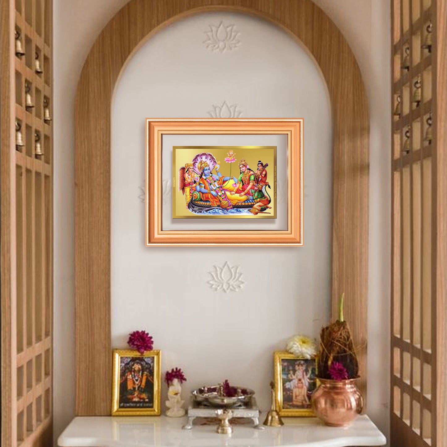 Lakshmi Vishnu Kshir Sagar | Divine Abode Wall Mount Photo Frame in 24K Gold Plated Foil