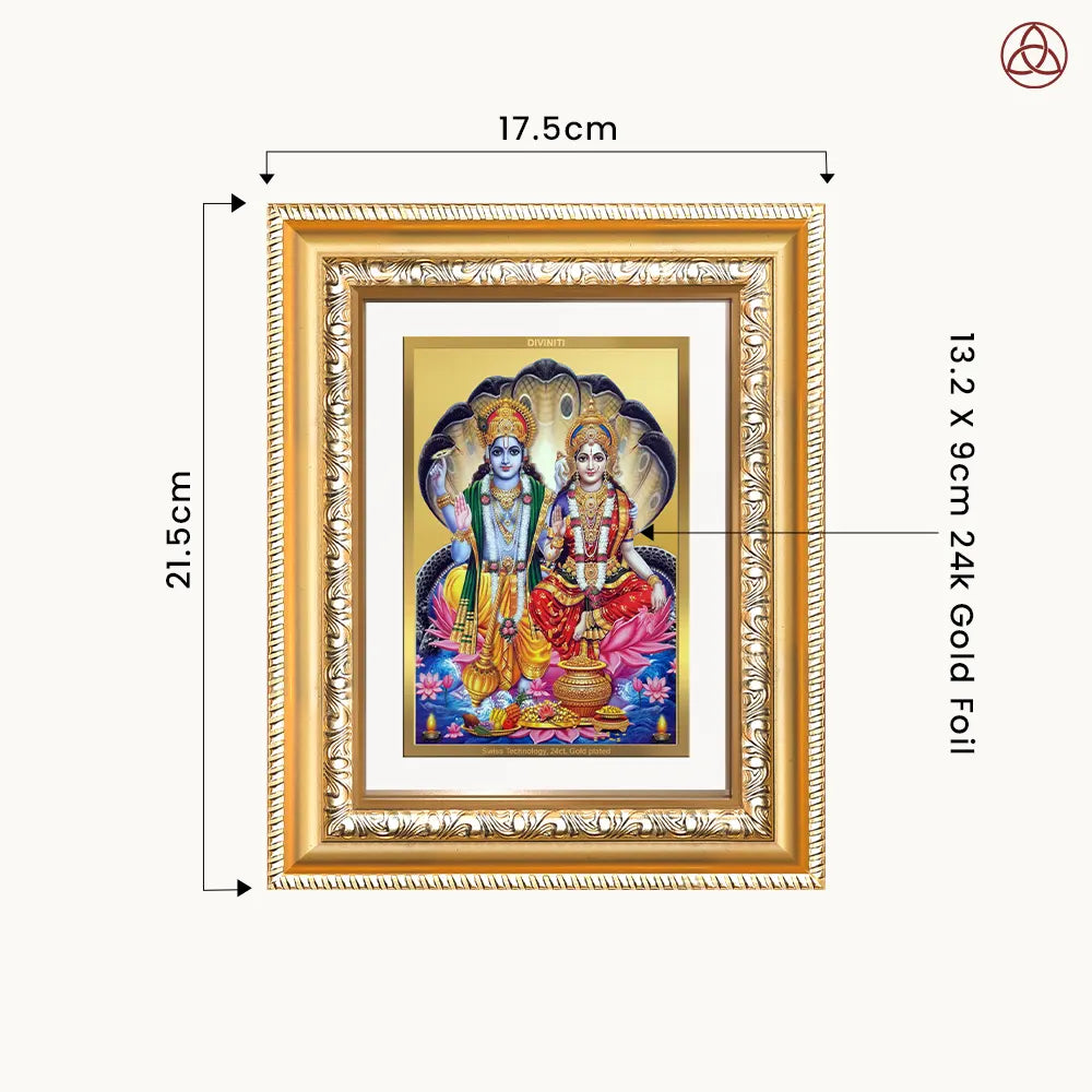 Lakshmi Vishnu | Divine Consort Wall & Tabletop Photo Frame in 24K Gold Plated Foil