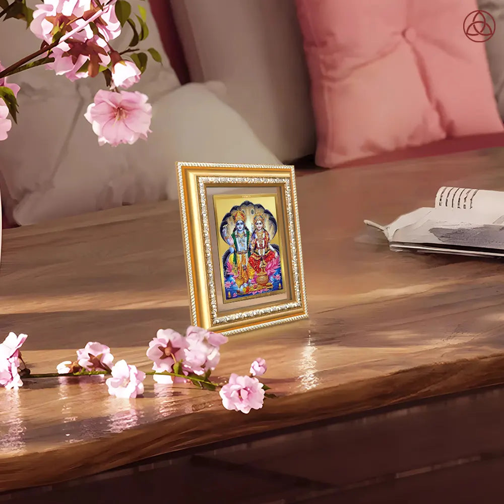 Lakshmi Vishnu | Divine Consort Wall & Tabletop Photo Frame in 24K Gold Plated Foil