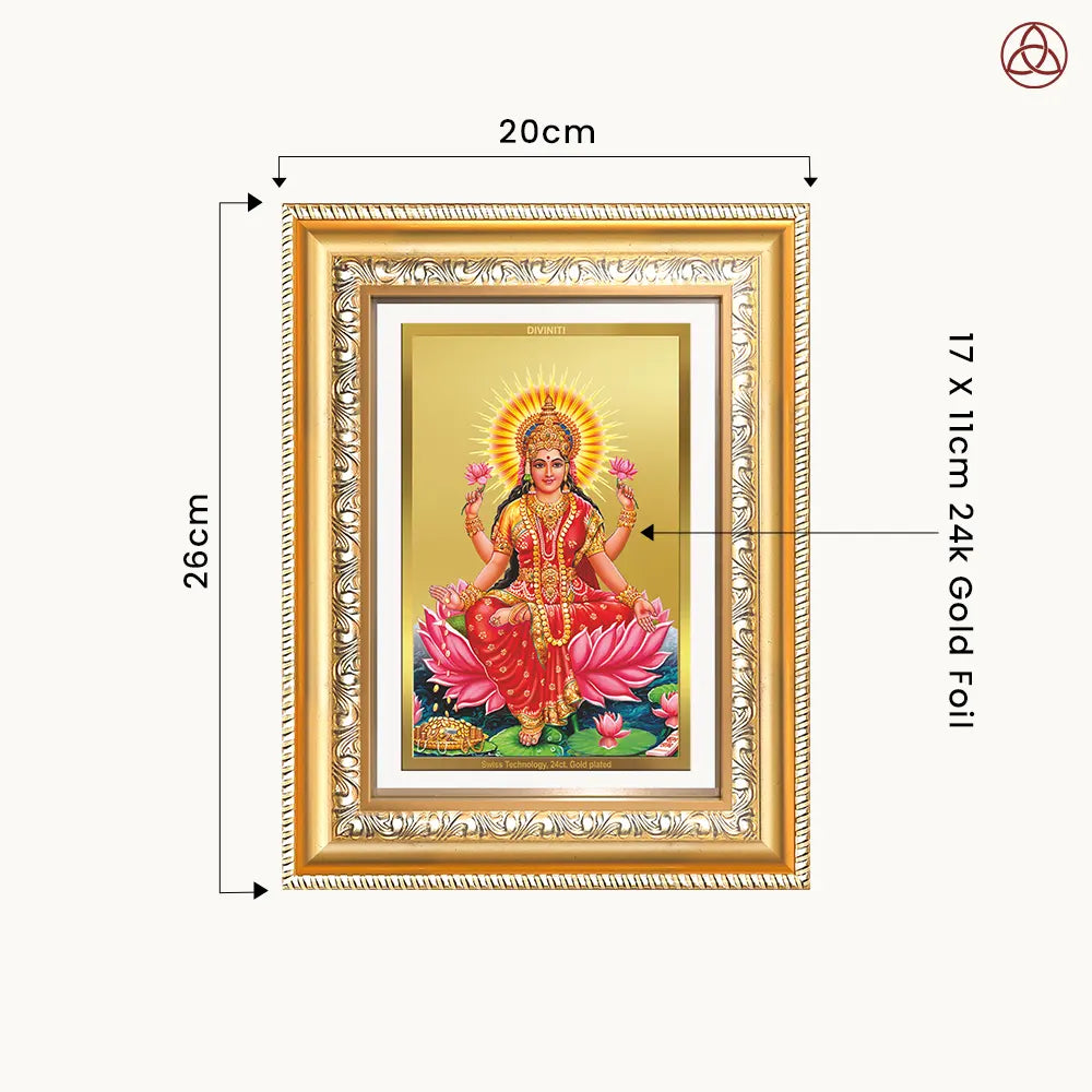 Goddess Lakshmi | Devi of Wealth & Prosperity Wall & Tabletop Photo Frame in 24K Gold Plated Foil