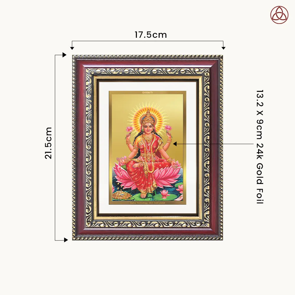 Goddess Lakshmi | Devi of Wealth & Prosperity Wall & Tabletop Photo Frame in 24K Gold Plated Foil