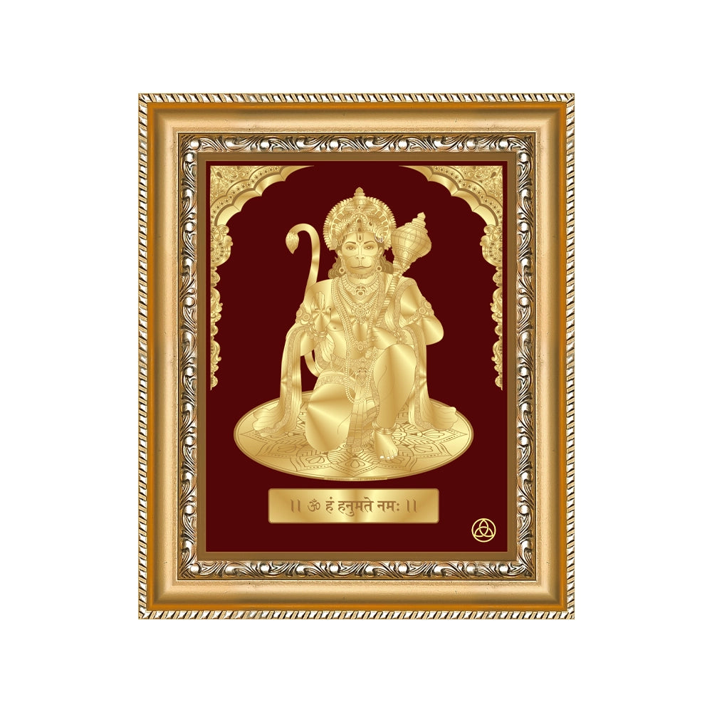 Lord Hanuman wall hanging in blessings pose with 24K gold-plated Gold-on-Gold foil frame