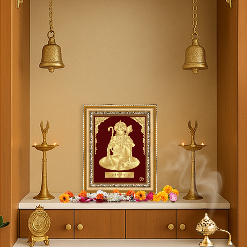 Gold-on-Gold 24K foil Hanuman blessing pose spiritual wall art