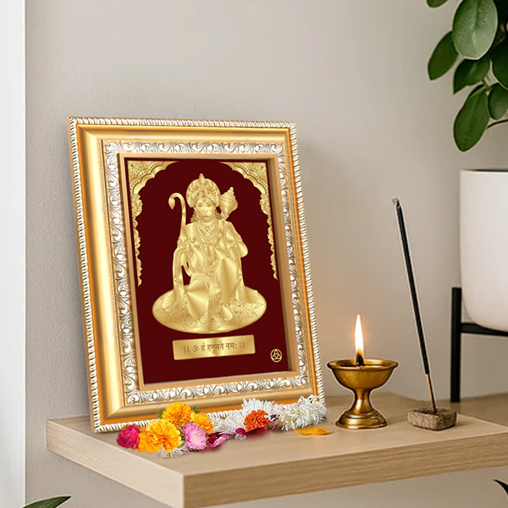 Lord Hanuman | Blessings Pose Gold on Gold Wall Hanging Frame in 24K Gold Plated Foil