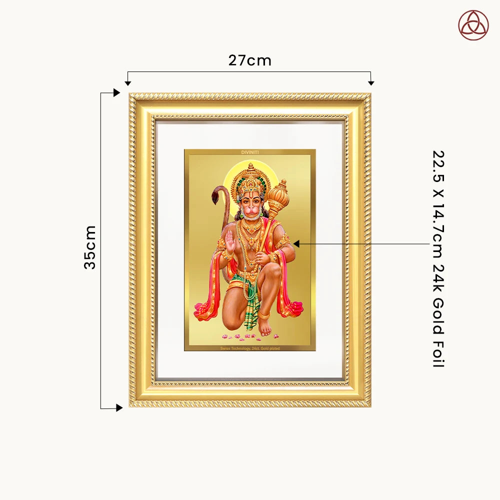 Lord Hanuman | Blessings Pose Wall Photo Frame in 24K Gold Plated Foil