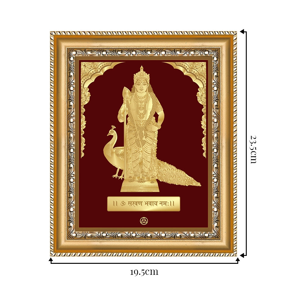 Lord Murugan | Divine Warrior God Gold on Gold Wall Hanging Frame in 24K Gold Plated Foil