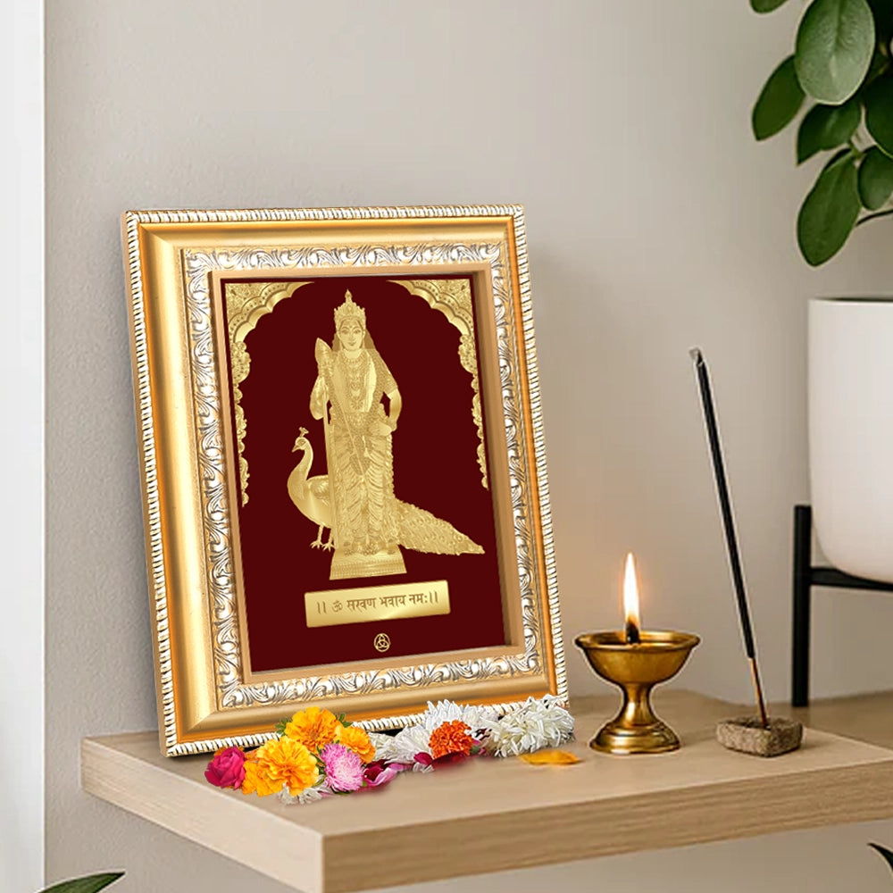 Lord Murugan | Divine Warrior God Gold on Gold Wall Hanging Frame in 24K Gold Plated Foil