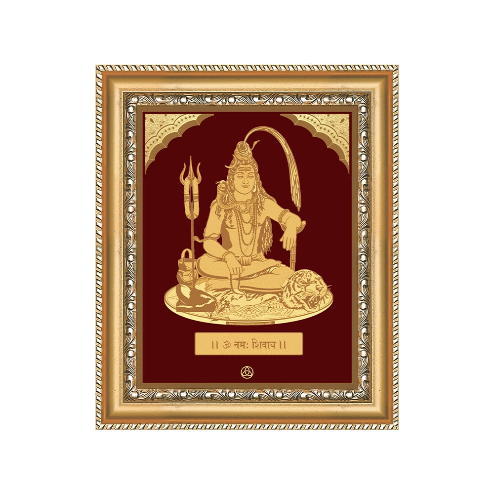 Lord Shiva wall hanging in 24K gold plated foil, depicting divine love and devotion in an elegant frame.