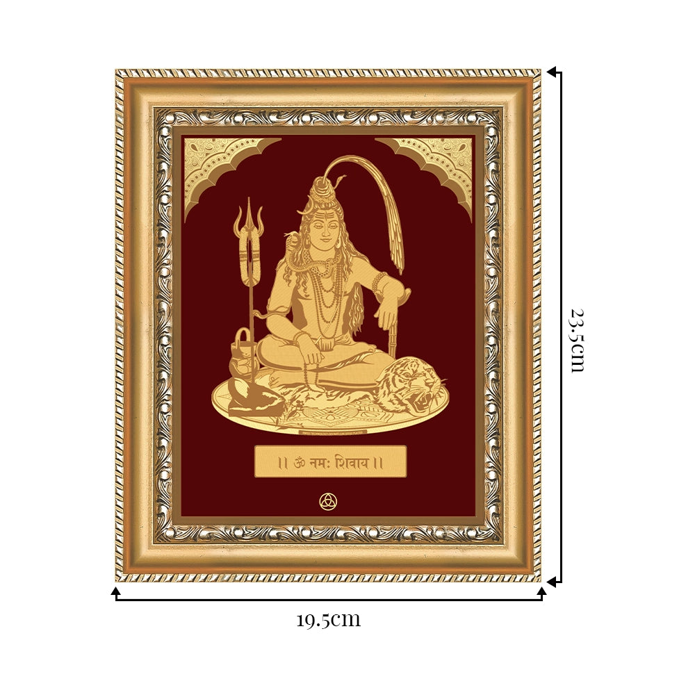 Lord Shiva wall hanging in 24K gold foil, framed elegantly, symbolizing divine love and devotion.