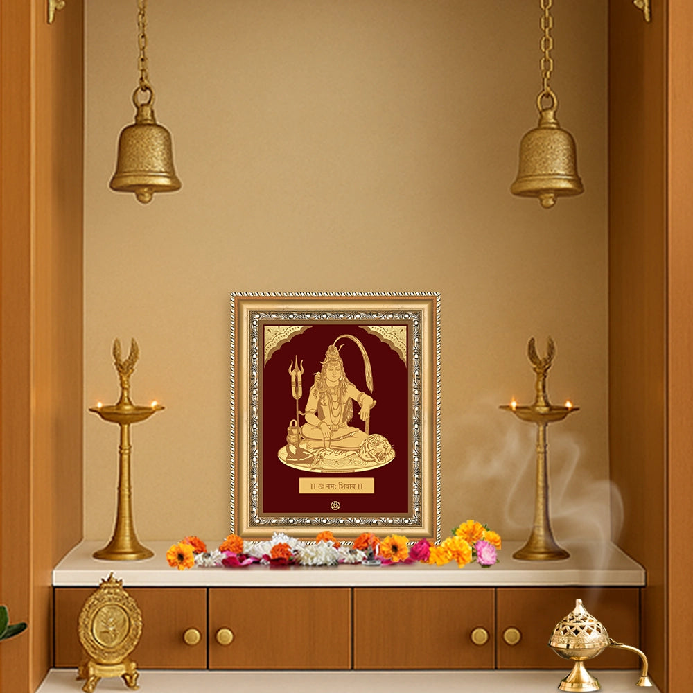 Lord Shiva wall hanging in 24K gold foil, symbolizing devotion and harmony, perfect for prayer rooms and gifts.