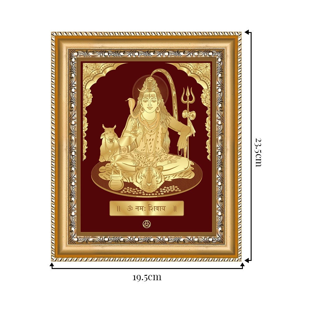 Lord Shiva with Nandi wall hanging in 24K gold foil, framed elegantly, symbolizing divine love and devotion.