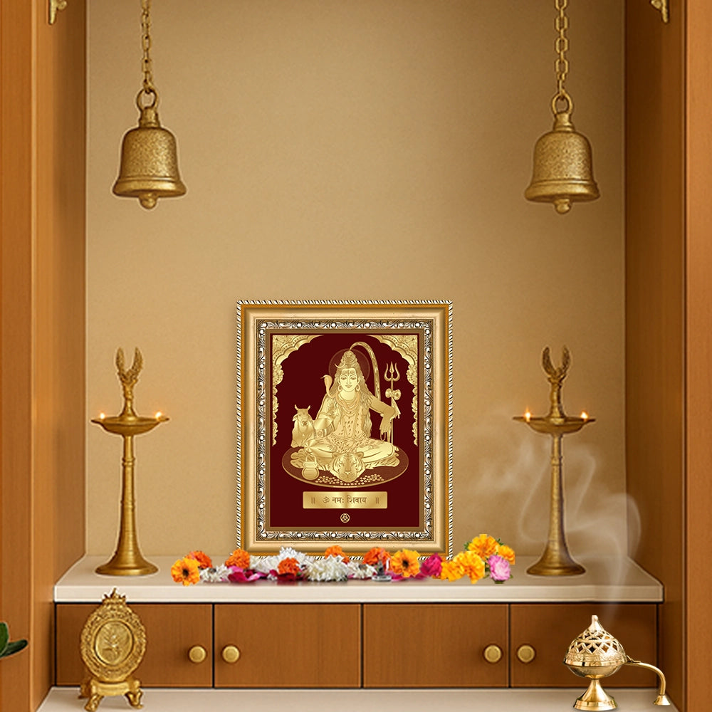 Lord Shiva with Nandi wall hanging in 24K gold foil, symbolizing devotion and harmony, perfect for prayer rooms and gifts.