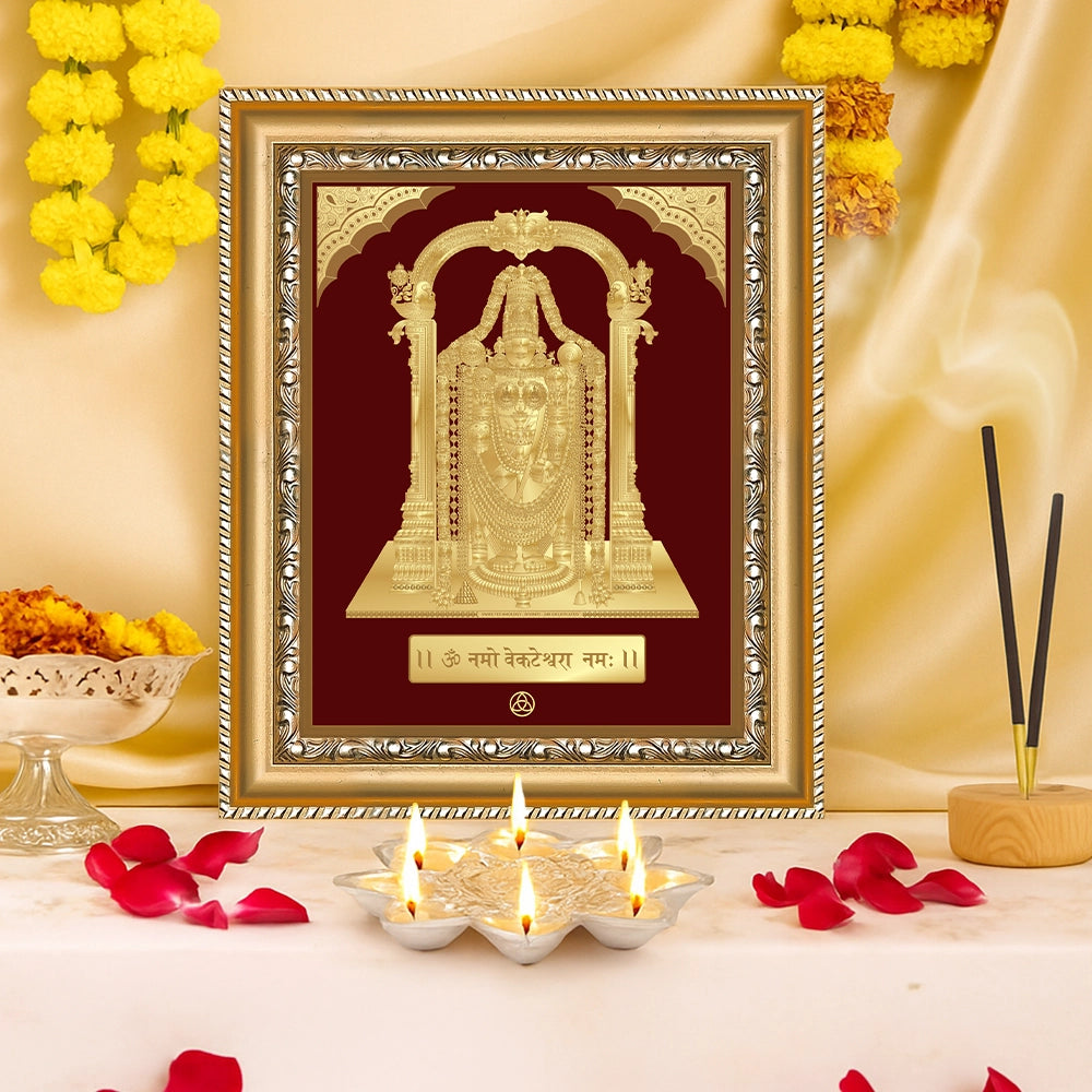 Lord Tirupati Balaji | Sri Venkateswara | Supreme Form of Vishnu from Tirumala Gold on Gold Wall Hanging Frame in 24K Gold Plated Foil