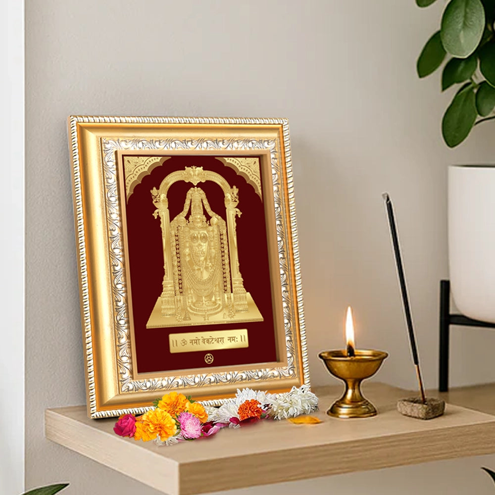 Lord Tirupati Balaji | Sri Venkateswara | Supreme Form of Vishnu from Tirumala Gold on Gold Wall Hanging Frame in 24K Gold Plated Foil