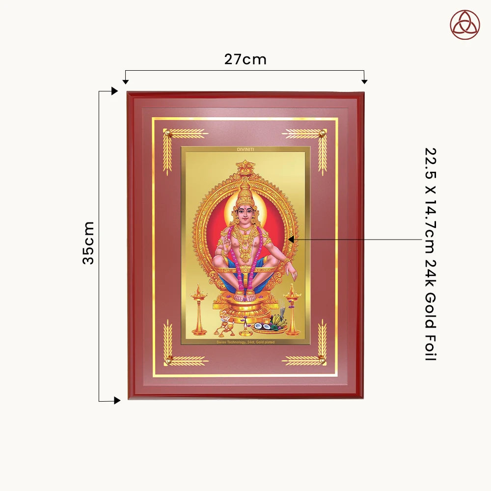 Lord Ayyappan | Hariharan Wall Photo Frame for Home Decor in 24K Gold Plated Foil