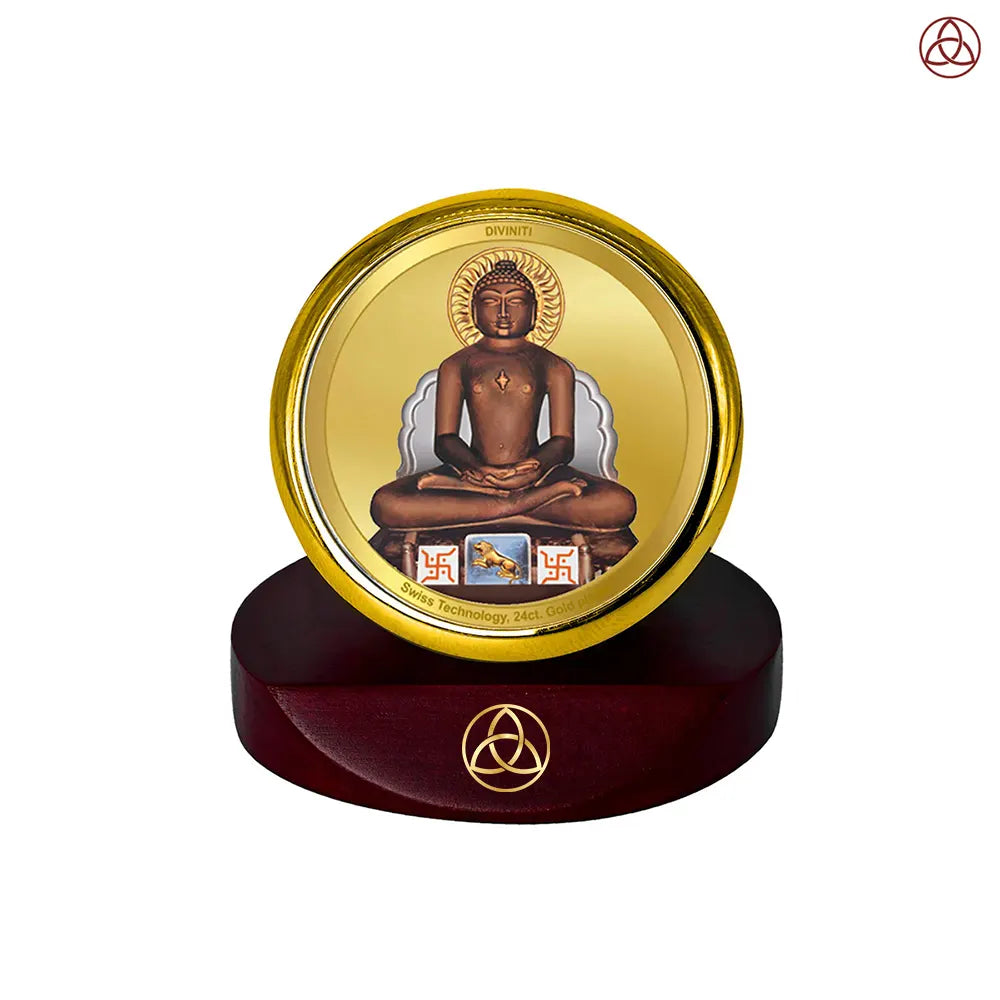 Lord Mahavira | Jain Tirthankara Car Dashboard Frame in 24K Gold Plated Foil