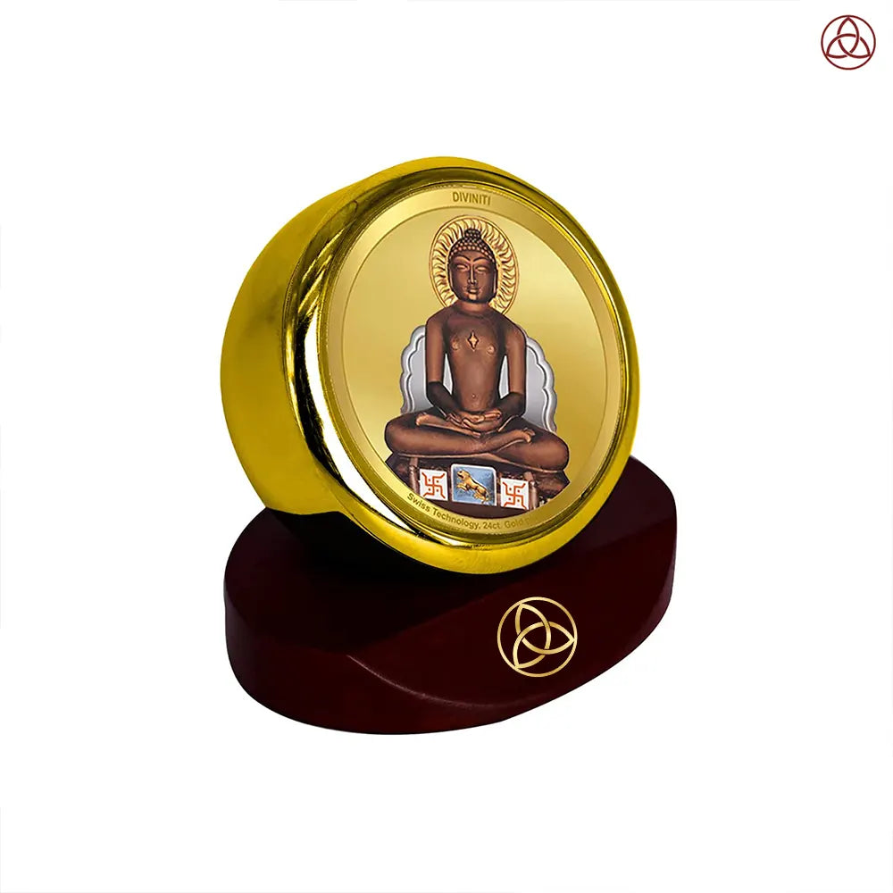 Lord Mahavira | Jain Tirthankara Car Dashboard Frame in 24K Gold Plated Foil