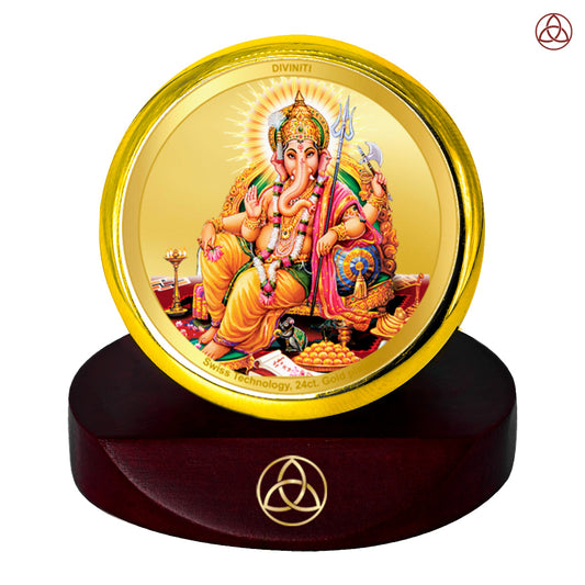 Diviniti 24K Gold Plated Foil Ganesha Photo Frame for Car Dashboard, Home Decor, Table Top, Puja Room Worship and Festival Gift MCF1CGOLD (5.5x5 CM)