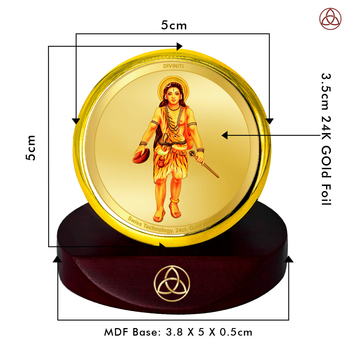 Diviniti 24K Gold Plated Baba Gorakh Nath Photo Frame for Car Dashboard, Home Decor, Table Top, Puja Room Worship and Festival Gift MCF1CGOLD (5.5x5 CM)