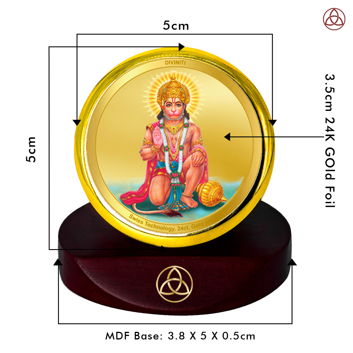 Diviniti 24K Gold Plated Lord Hanuman Photo Frame for Car Dashboard, Home Decor, Table Top, Puja Room Worship and Festival Gift MCF1CGOLD (5.5x5 CM)