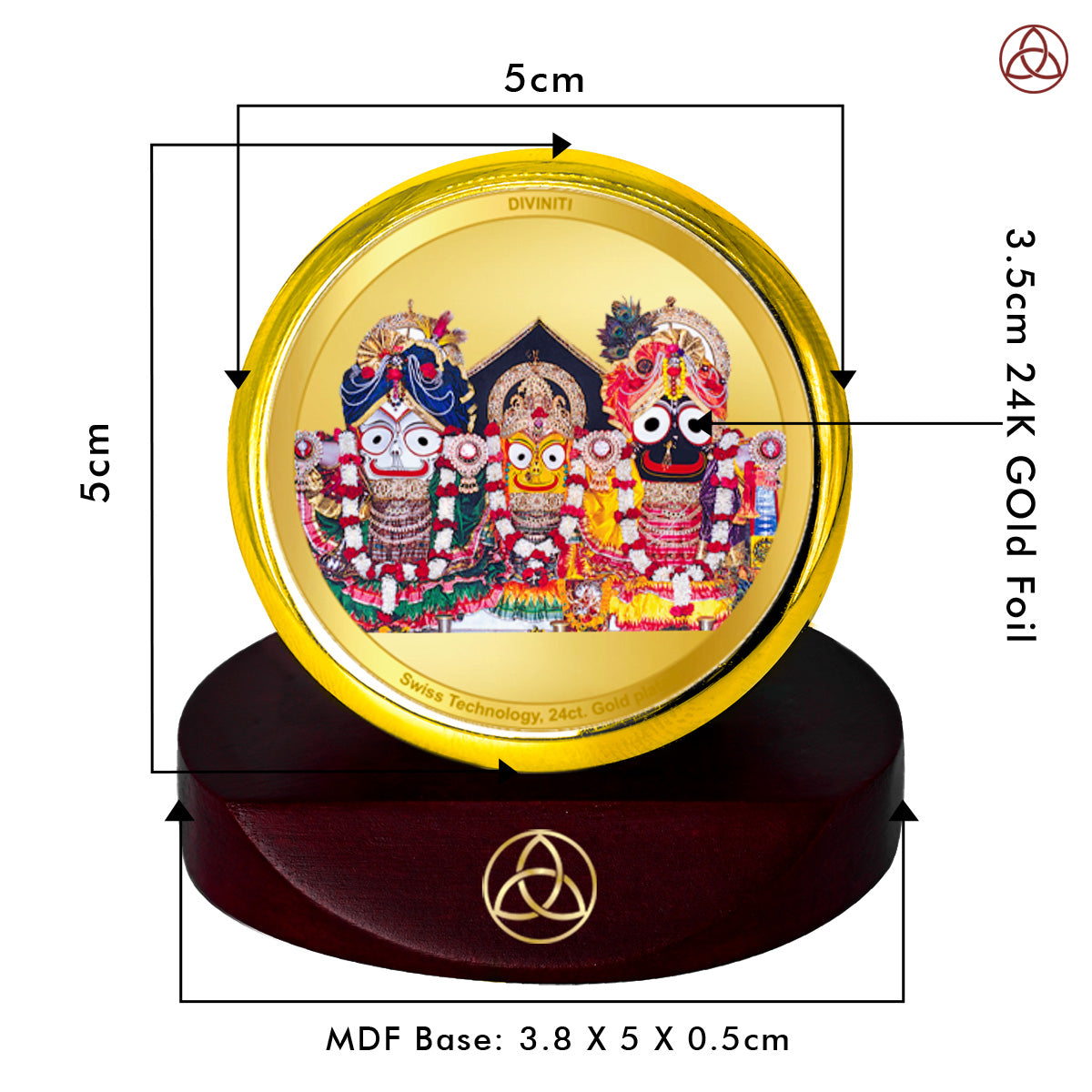 Diviniti 24K Gold Plated Lord Jagannath Photo Frame for Car Dashboard, Home Decor, Table Top, Puja Room Worship and Festival Gift MCF1CGOLD (5.5x5 CM)