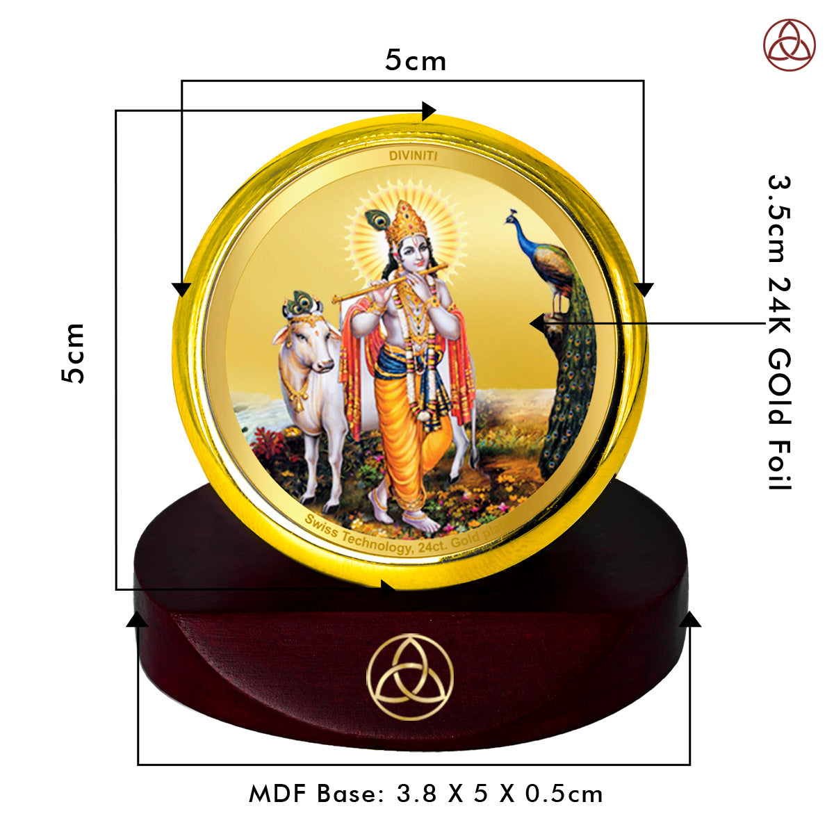 Lord Krishna with Surbhi Cow | Divine Car Dashboard Frame in 24K Gold Plated Foil