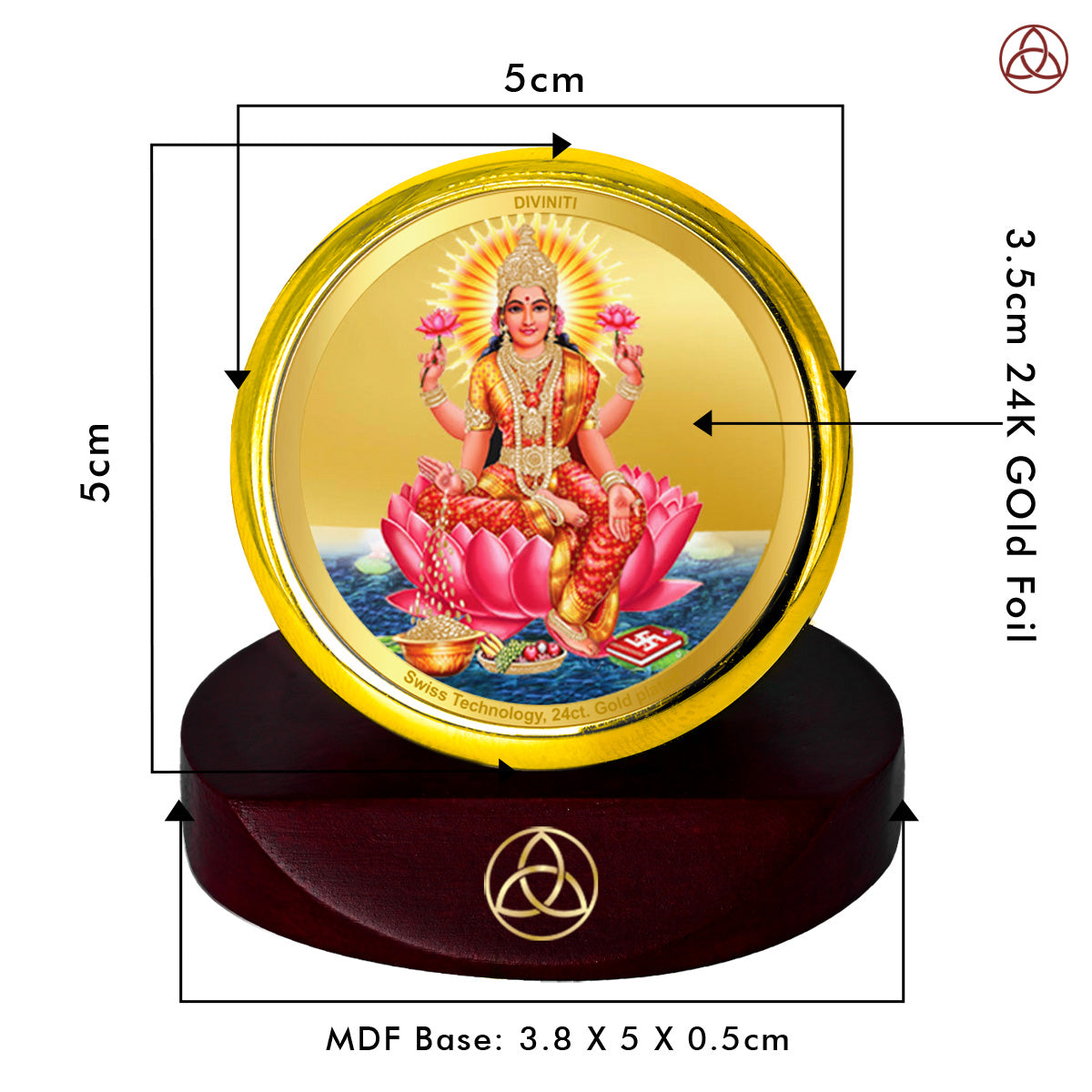 Diviniti 24K Gold Plated Lakshmi Photo Frame for Car Dashboard, Home Decor, Table Top, Puja Room Worship and Festival Gift MCF1CGOLD (5.5x5 CM)