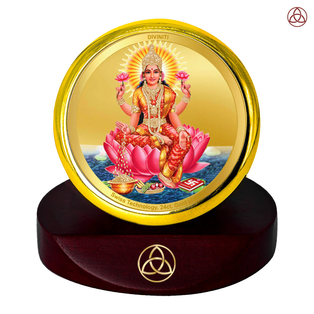 Diviniti 24K Gold Plated Lakshmi Photo Frame for Car Dashboard, Home Decor, Table Top, Puja Room Worship and Festival Gift MCF1CGOLD (5.5x5 CM)