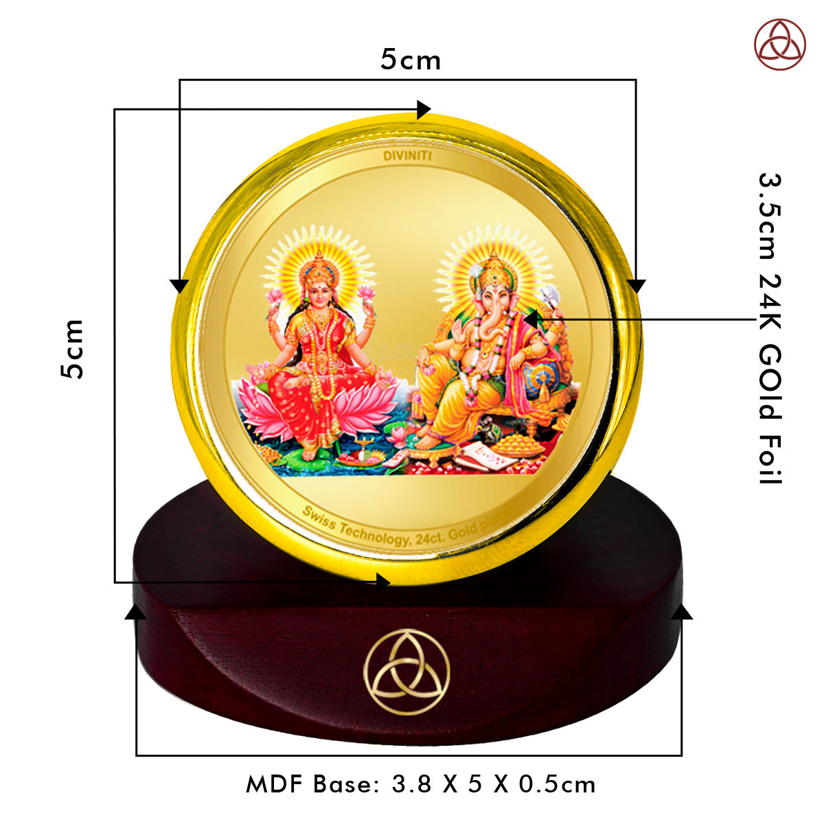 Diviniti 24K Gold Plated Foil Lakshmi Ganesha Photo Frame for Car Dashboard, Home Decor, Table Top, Puja Room Worship and Festival Gift MCF1CGOLD (5.5x5 CM)
