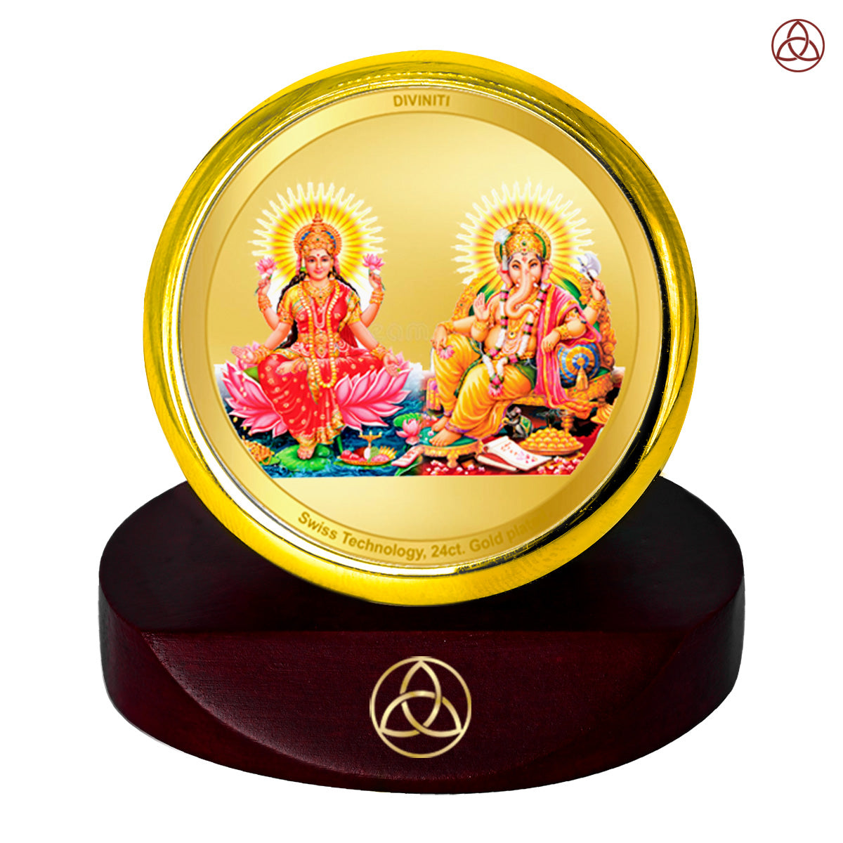 Diviniti 24K Gold Plated Foil Lakshmi Ganesha Photo Frame for Car Dashboard, Home Decor, Table Top, Puja Room Worship and Festival Gift MCF1CGOLD (5.5x5 CM)