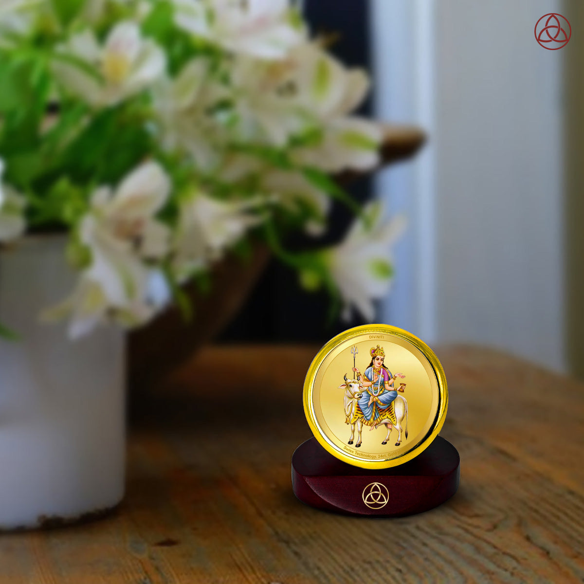 Diviniti 24K Gold Plated Mahagauri Mata Photo Frame for Car Dashboard, Home Decor, Table Top, Puja Room Worship and Festival Gift MCF1CGOLD (5.5x5 CM)