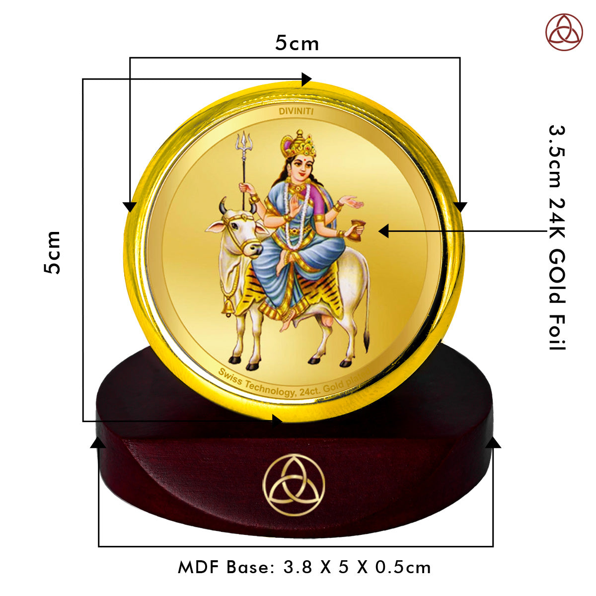 Diviniti 24K Gold Plated Mahagauri Mata Photo Frame for Car Dashboard, Home Decor, Table Top, Puja Room Worship and Festival Gift MCF1CGOLD (5.5x5 CM)