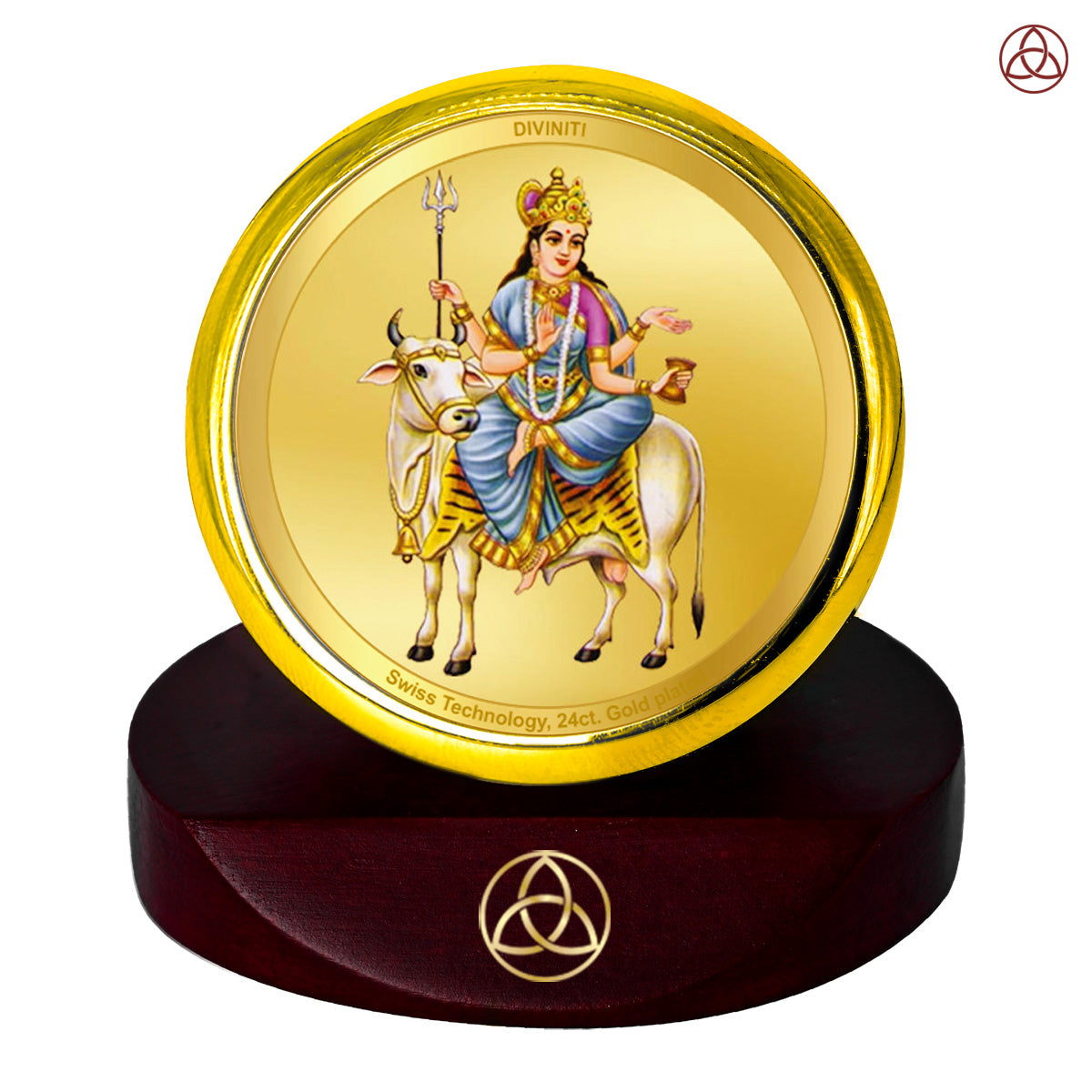 Diviniti 24K Gold Plated Mahagauri Mata Photo Frame for Car Dashboard, Home Decor, Table Top, Puja Room Worship and Festival Gift MCF1CGOLD (5.5x5 CM)