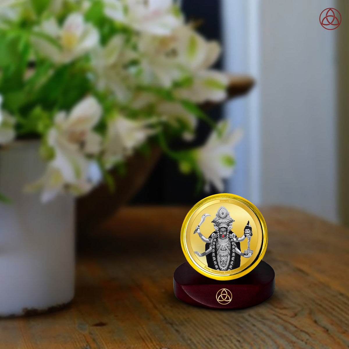 Diviniti 24K Gold Plated Foil Goddess Kaali Photo Frame for Car Dashboard, Home Decor, Table Top, Puja Room Worship and Festival Gift MCF1CGOLD (5.5x5 CM)