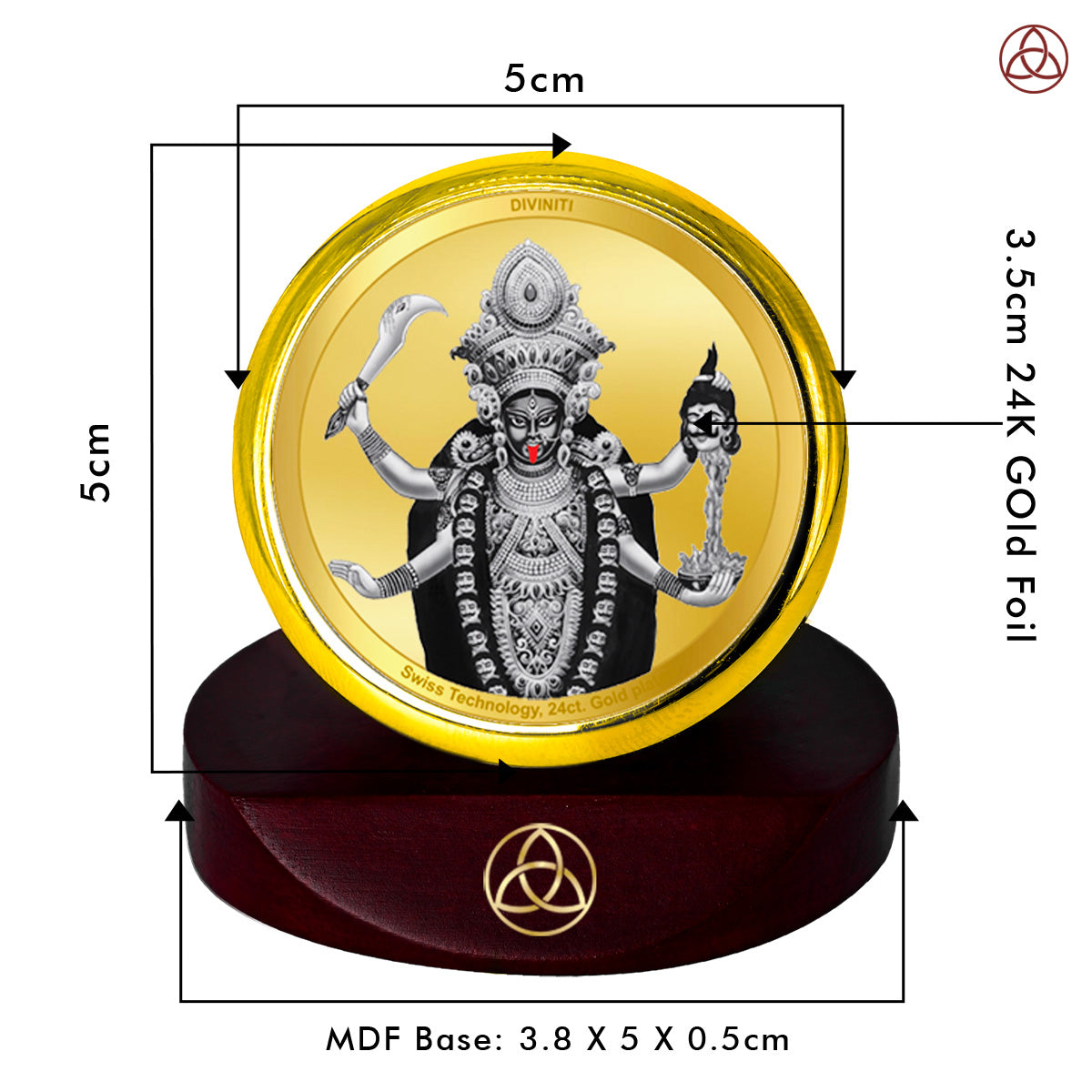 Diviniti 24K Gold Plated Foil Goddess Kaali Photo Frame for Car Dashboard, Home Decor, Table Top, Puja Room Worship and Festival Gift MCF1CGOLD (5.5x5 CM)