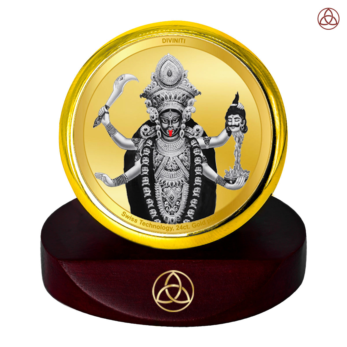 Diviniti 24K Gold Plated Foil Goddess Kaali Photo Frame for Car Dashboard, Home Decor, Table Top, Puja Room Worship and Festival Gift MCF1CGOLD (5.5x5 CM)